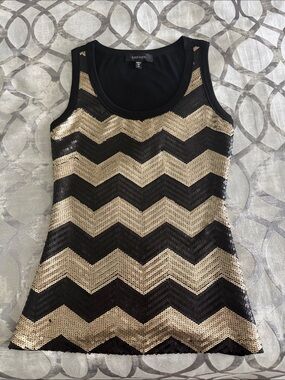Karen Kane Black and Gold Chevron Sequin Tank